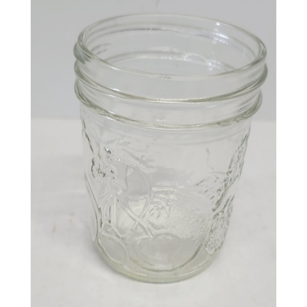 Clear Glass Fruit Embossed Jelly Jar 4 Inch‎ Strawberry Grape Cherry Design